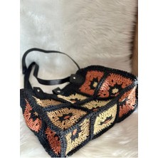 Zuviel Deco El Yapımı Örgü Motif Desenli Astarlı Hasır Çanta Siyah / 35 x 25