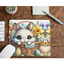 Nino Store Sepetteki Paskalya Tavşanı ve Yumurtaları Dikdörtgen Baskılı Hediyelik ve Günlük Kullanıma Uygun Mouse Pad