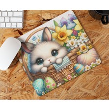 Nino Store Sepetteki Paskalya Tavşanı ve Yumurtaları Dikdörtgen Baskılı Hediyelik ve Günlük Kullanıma Uygun Mouse Pad