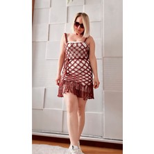 Zuviel Deco El Yapımı Kiremit File Makrome Elbise, Plaj Elbisesi Kiremit / Standart