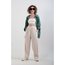 Zelish My Sister Bej Naturel Keten Beli Bağcıklı Pantolon