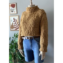 Zuviel Deco El Yapımı Örgü Puffy Polar Chunky Kazak Kahverengi / Standart