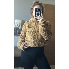 Zuviel Deco El Yapımı Örgü Puffy Polar Chunky Kazak Kahverengi / Standart