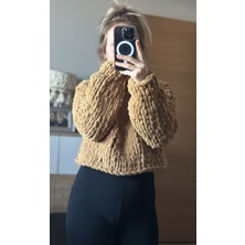 Zuviel Deco El Yapımı Örgü Puffy Polar Chunky Kazak Kahverengi / Standart