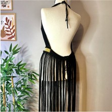 Zuviel Deco Uzun Gold Detaylı Makrome Elbise, Plaj Elbisesi Siyah / Standart