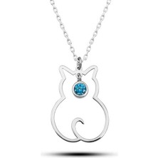 Mevafa 925 Ayar Gümüş Aralık Ayı Doğum Taşı Kedi Kadın Kolye