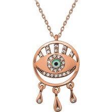 Mevafa 925 Ayar Gümüş Rose Nazarlı Göz Kadın Kolye