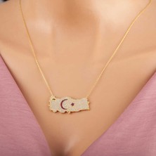 Mevafa 925 Ayar Gümüş Gold Ay Yıldız Türkiye Haritası Kadın Kolye