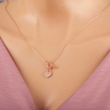 Mevafa 925 Ayar Gümüş Rose Sallantılı Kalp Kadın Kolye
