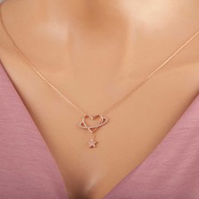 Mevafa 925 Ayar Gümüş Rose Kalp Yıldız Kadın Kolye