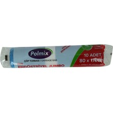 Polmix Çöp Torbası Jumbo Boy 80x110cm 400gr 50MIKRON 90lt Mavi Rulo 10 Adet