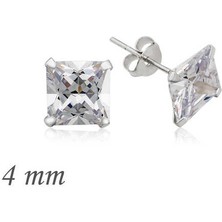 Mevafa Gümüş Kare Tek Taş Zirkon Küpe - 4 mm