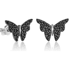 Mevafa Gümüş Siyah Kelebek Küpe