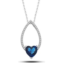 Mevafa Gümüş Kalp Mavi Taşlı Damla Kadın Kolye