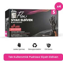 Reflex Flex Eldiven Tek Kullanımlık Pudrasız Siyah S Beden Eldiven 4 x 100'lü