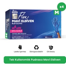 Reflex Flex Eldiven Tek Kullanımlık Pudrasız Mavi M Beden Eldiven 4 x 100'lü