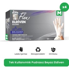 Reflex Flex Eldiven Tek Kullanımlık Pudrasız Beyaz M Beden Eldiven 4 x 100'lü