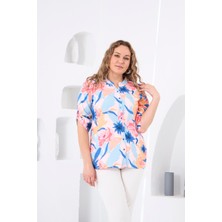 Rmg Hakim Yaka Desenli Büyük Beden Pudra Gömlek