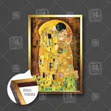 SML Tablo Ilk Öpücük Tablosu Gustav Klimt The Kiss Çerçeveli Dikey Kanvas Tablo