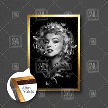 SML Tablo Marilyn Monroe Kelebek Hollywood Yıldızı Sarışın Çerçeveli Dikey Kanvas Tablo