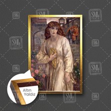 SML Tablo Dante Gabriel Rossetti Salutation Of Beatrice Yağlı Boya Efektli Kadın Woman  Bahçe Çiçek Çerçeveli Dikey Kanvas Tablo