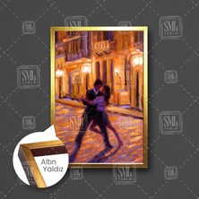 SML Tablo Dans Eeden Çift Romantik Sokak Sanatı Aşk Yağlı Boya Efektli Çerçeveli Dikey Kanvas Tablo
