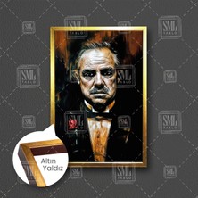 SML Tablo The Godfather Soyut Yağlı Boya Efektli Baba Filmi Çerçebeli Dikey Kanvas Tablo