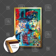 SML Tablo Yağlı Boya Efektli Mustafa Kemal Atatürk Portre Karizma Çerçeveli Dikey Kanvas Tablo