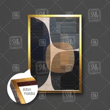 SML Tablo Antrasit Kahve Geometrik Şekiller Modern Sanat Dekor Çerçeveli Dikey Kanvas Tablo