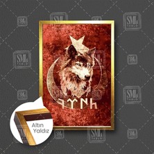 SML Tablo Kurt Türk Bayrağı Göktürk Asil Çerçeveli Dikey Kanvas Tablo