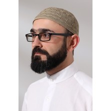 İhvan Online Kubbetül Hadra Platinum Serisi Dantel Detaylı Örme Namaz Takkesi Kahve