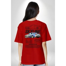 Neopolis Skyline Nissan Hızlı ve Öfkeli Fast Furious Kırmızı Oversize Kadın Erkek Ön ve Sırt Baskılı T-Shirt