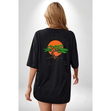 Neopolis Miyagi-Do Karete Çocuk Logo Dizi Bonzai Ağaç Siyah Oversize Kadın Erkek Ön ve Sırt Baskılı T-Shirt