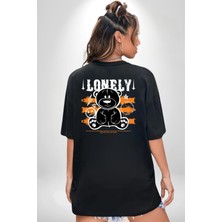 Neopolis Yalnız Siyah Oversize Kadın Erkek Ön ve Sırt Baskılı T-Shirt