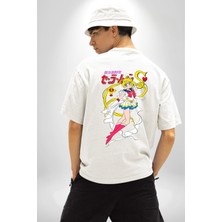 Neopolis Sailor Moon Anime Usagi Tsukino Beyaz Oversize Kadın Erkek Ön ve Sırt Baskılı T-Shirt