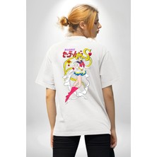 Neopolis Sailor Moon Anime Usagi Tsukino Beyaz Oversize Kadın Erkek Ön ve Sırt Baskılı T-Shirt