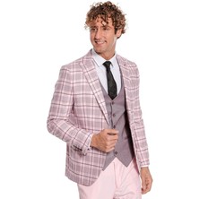 Wessi Ekose Ceketli Slim Fit Pembe Erkek Takım Elbise - Wessi