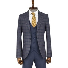 Wessi Ekose Ceketli Slim Fit Mavi Erkek Takım Elbise - Wessi