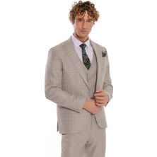 Wessi Ekose Ceketli Slim Fit Krem Erkek Takım Elbise - Wessi