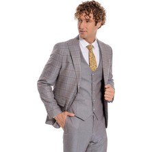 Wessi Ekose Ceketli Slim Fit Açık Mavi Erkek Takım Elbise - Wessi