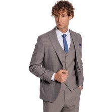 Wessi Ekose Ceketli Slim Fit Açık Kahve Erkek Takım Elbise - Wessi