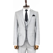 Wessi Açık Gri Ekose Ceketli Slim Fit Takım Elbise - Wessi