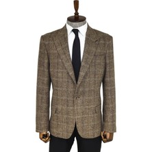 Wessi Balıksırtı Desen Slim Fit Yün Kahverengi Erkek Ceket - Wessi