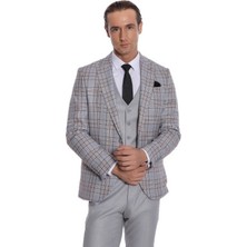 Wessi Ekose Ceketli Slim Fit Açık Gri Erkek Takım Elbise - Wessi