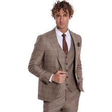 Wessi Ekose Ceketli Slim Fit Açık Kahverengi Erkek Takım Elbise - Wessi