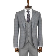 Wessi Ekose Ceketli Slim Fit Gri Erkek Takım Elbise - Wessi