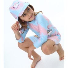 Lolli Boom Kids  Kız Çocuk Şapkalı 2li Takım Uzun Kol Hipster Model Sırt Fermuarlı Hassas Ten Mayo