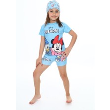 Lolli Boom Kids  Yeni Sezon Kız Çocuk Hipster Şort Mayo T-Shirt Bone 3lü Takım Güneş Koruma Hassas Ten Karakter Baskılı