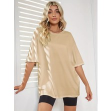 Woodroffe Kadın Basic Bisiklet Yaka Salaş Oversize Boyfriend T-Shirt