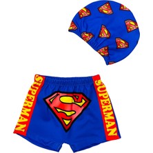 Lolli Boom Kids  Erkek Çocuk Halkın Kahramanı Superman Temalı Mayo Şort Bone 2li Set Sarı Kırmızı Siyah